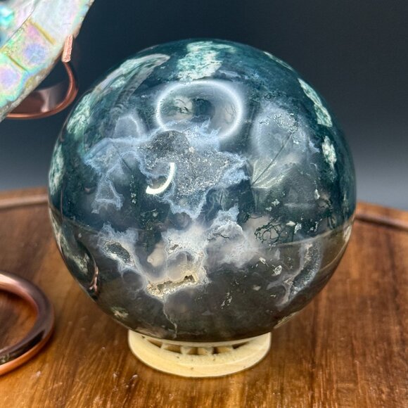 Moss Agate Sphere Druzy Water Grass Quartz Crystal Gardener's Stone - Picture 7 of 7